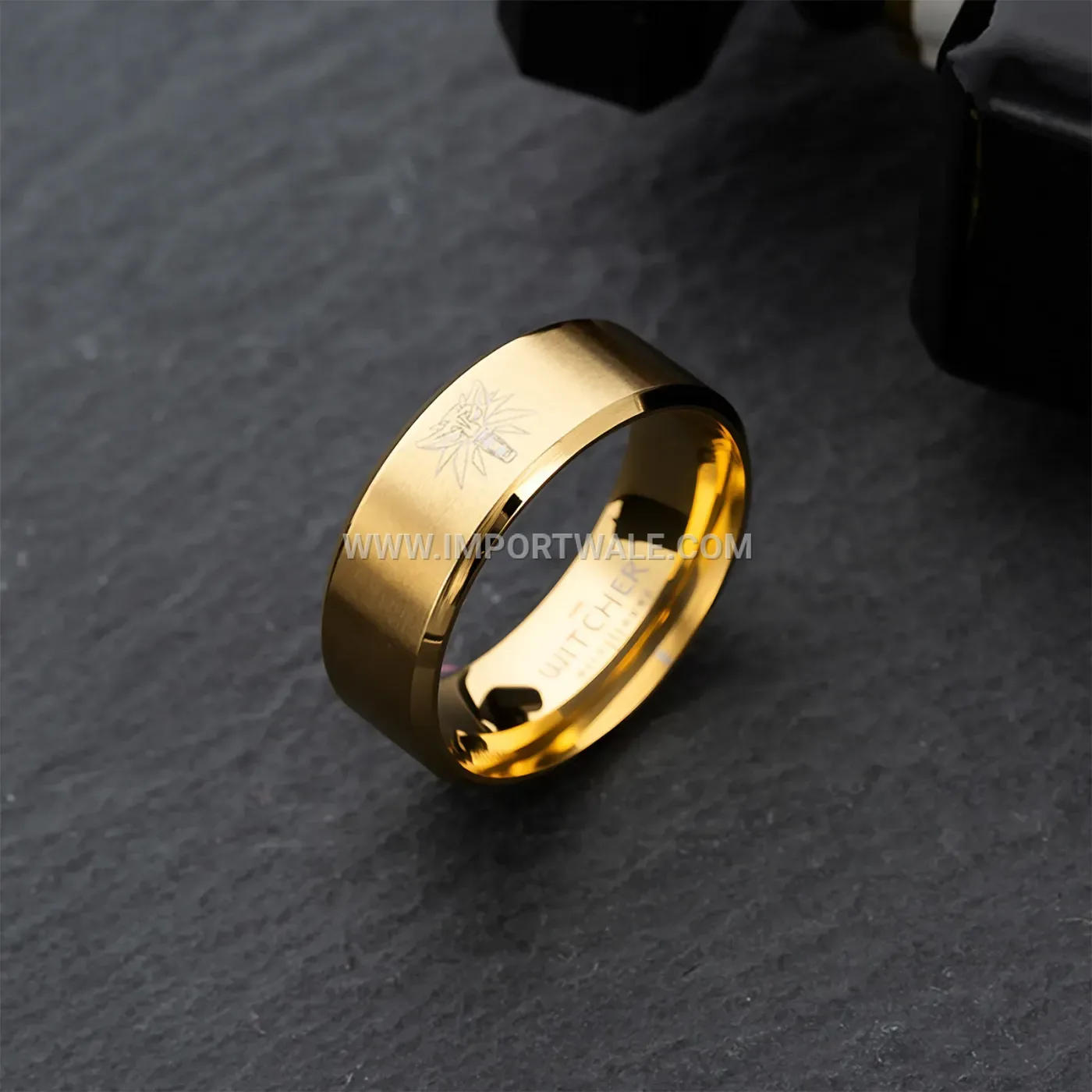 Two-Tone Stainless Steel Wolf Head Band Ring