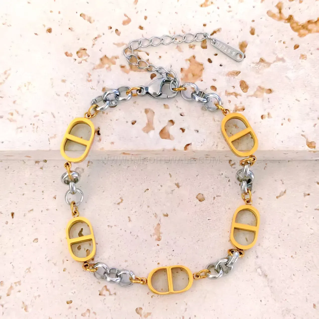 Gold Titanium Steel Pig Nose Chain Bangle Bracelet