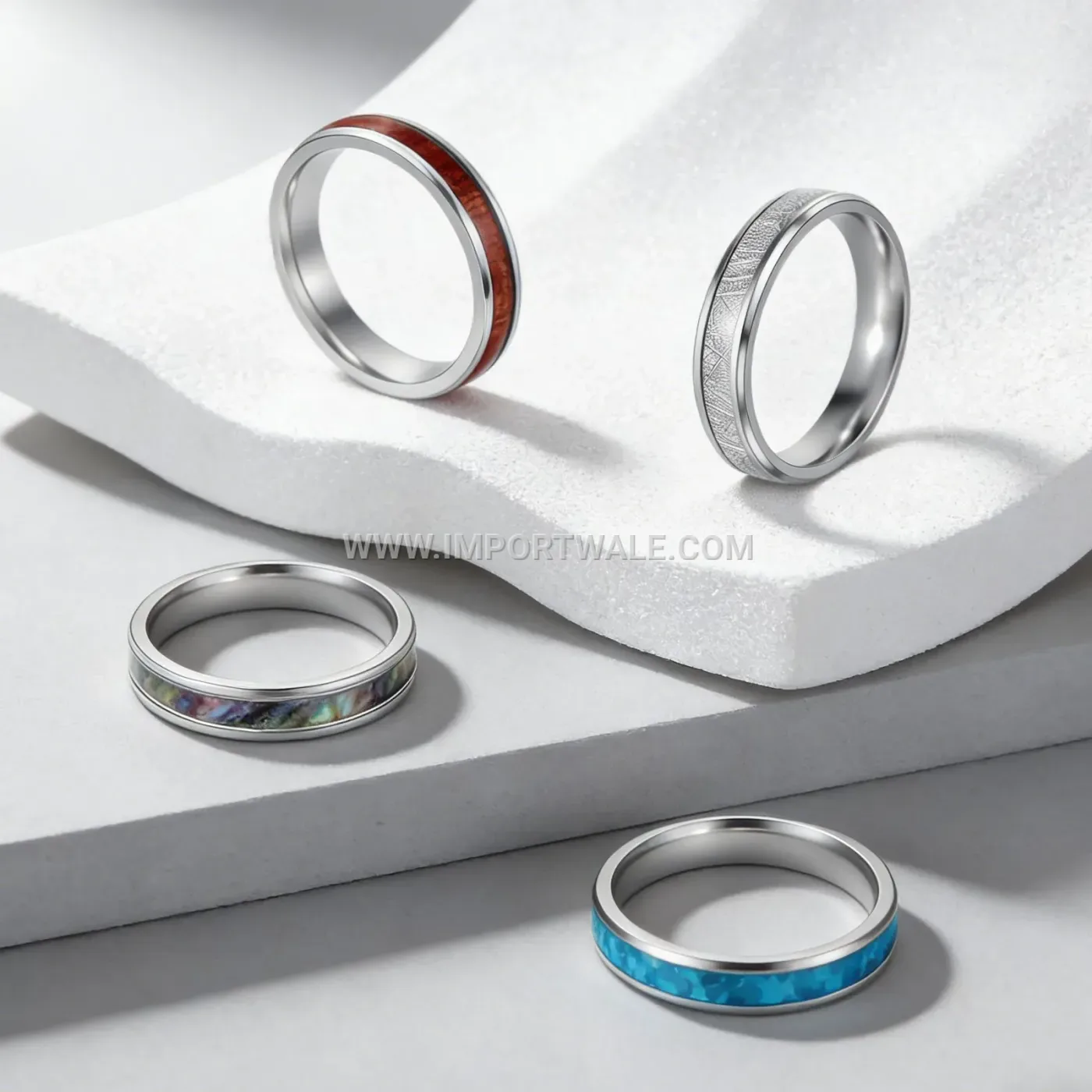 4mm Shell Accent Stainless Steel Geometric Ring