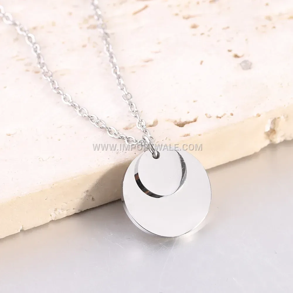 Minimalist Stainless Steel Double Circular Disc Pendant Necklace