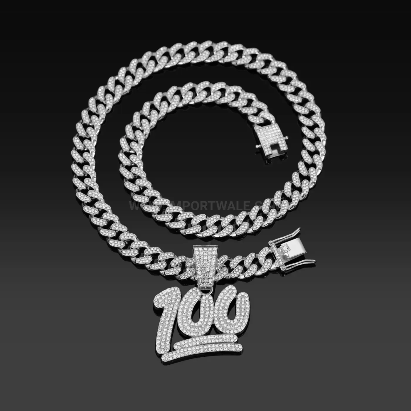 Designer Iced Out Number 100 Pendant Cuban Link Chain Necklace