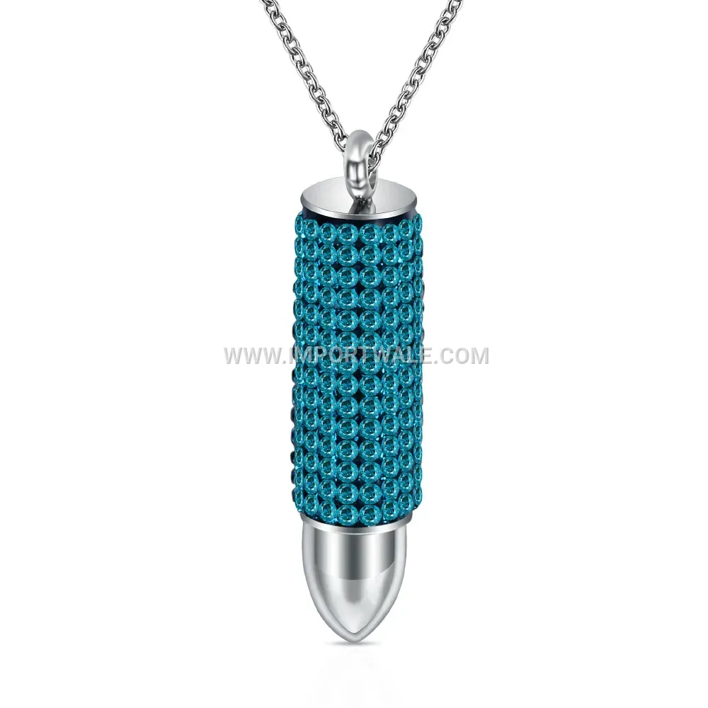 Rhinestone Bullet Motif Stainless Steel Pendant Necklace