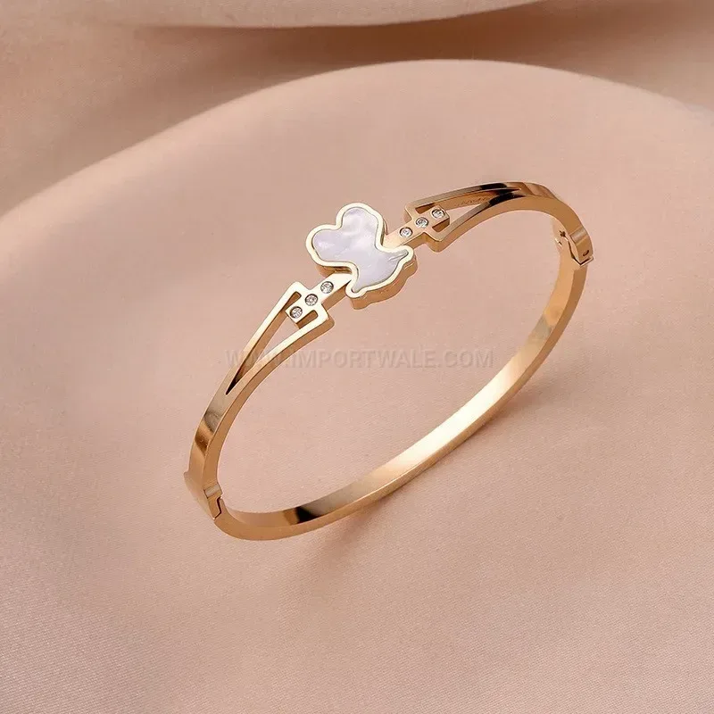 Chic Bear Shell Charm Titanium Steel Bangle Bracelet
