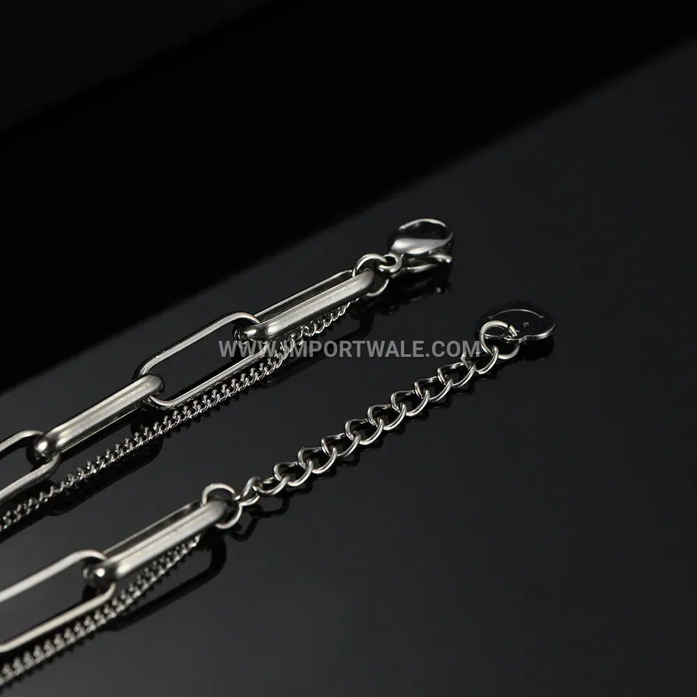 Double Layer Stainless Steel Bracelet with Pin Clasp Accent