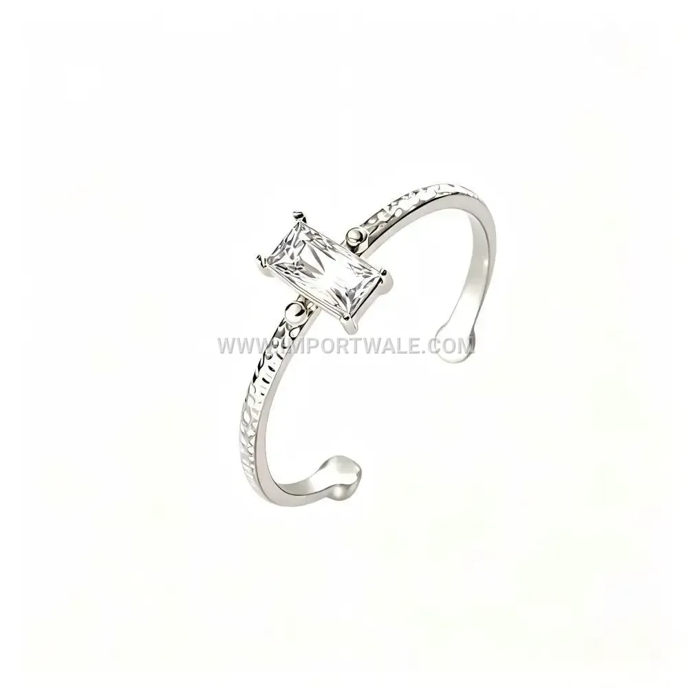Radiant Cut Cubic Zirconia Rectangular Open Stainless Steel Ring