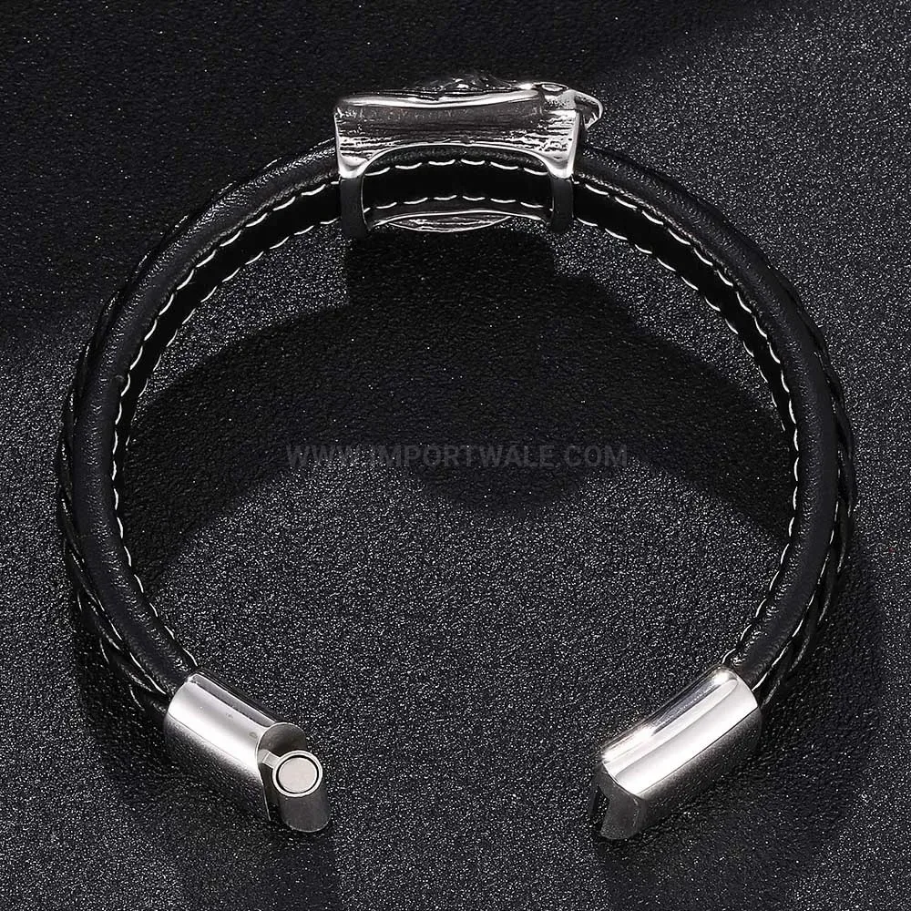 Bold Retro Braided Leather Eagle Stainless Steel Bracelet