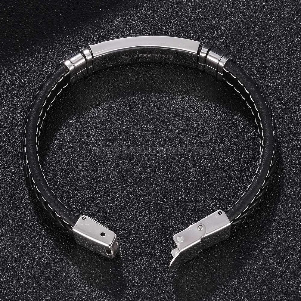 Trendy Woven Leather Stainless Steel Men Bracelet