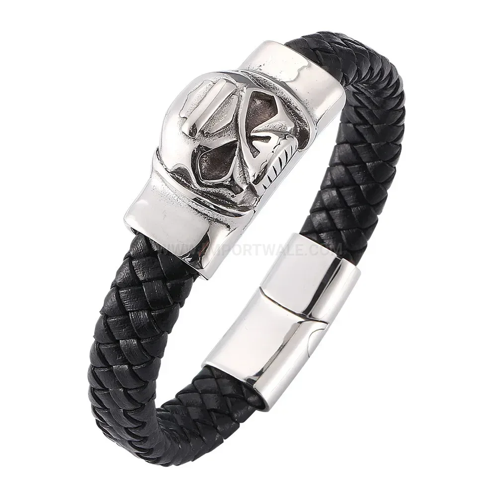 Premium Woven Leather Bracelet with Stainless Steel Magnetic Clasp