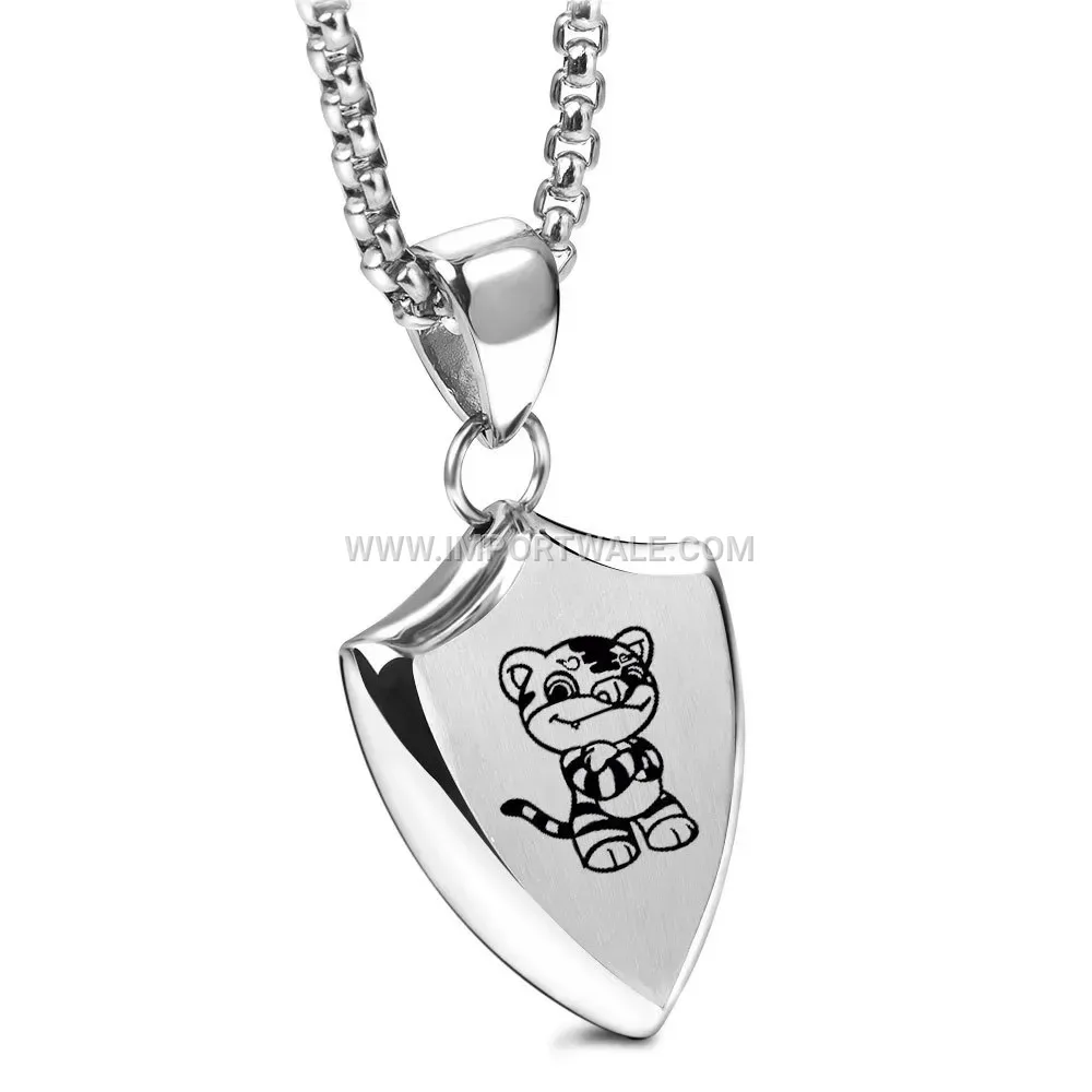 Engraved Shield Triangle Zodiac Stainless Steel Pendant Necklace