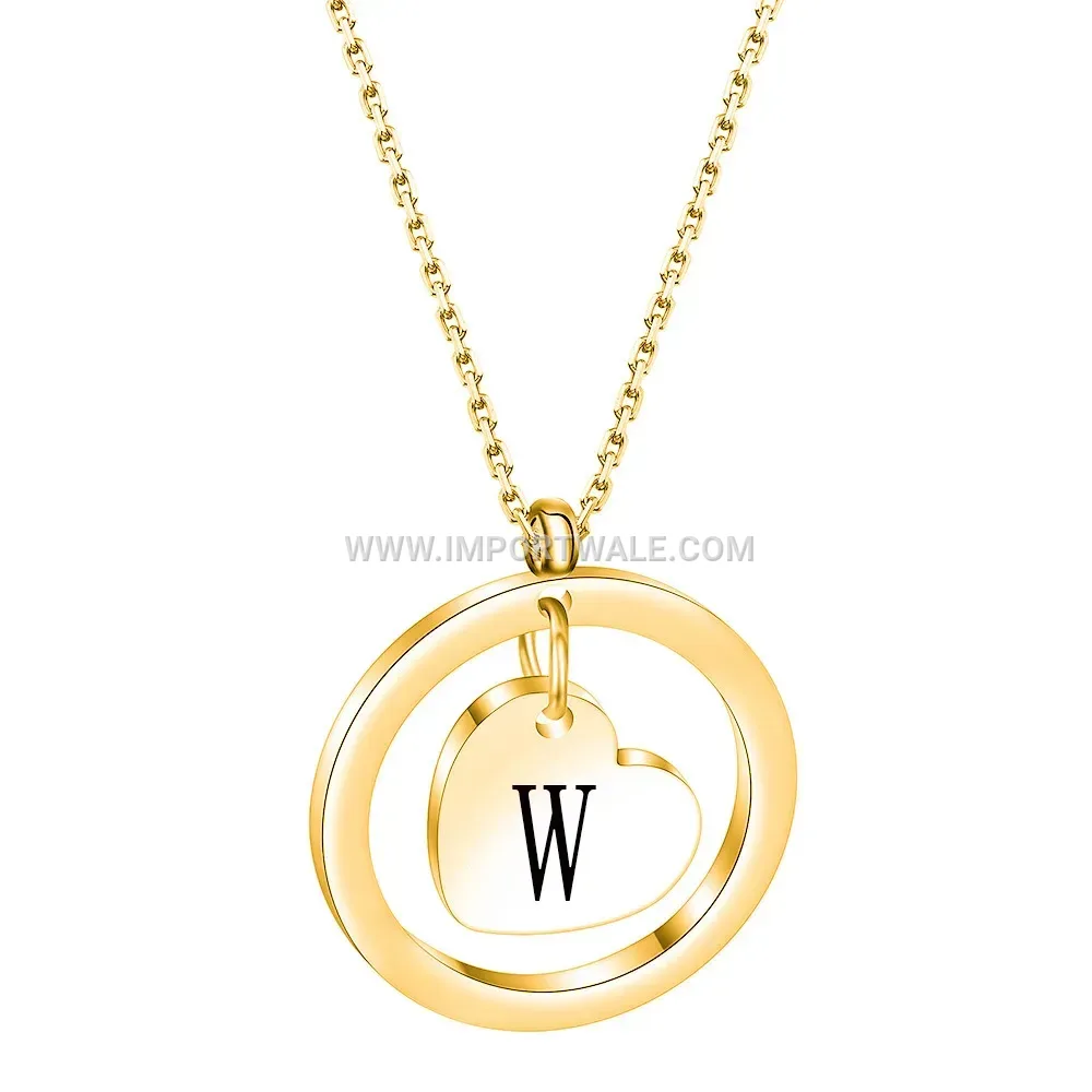 Cutout Heart Monogram Stainless Steel Gold Plated Pendant Necklace