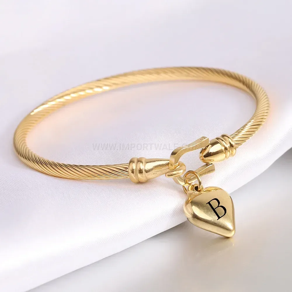 Bold 18K Gold Plated Stainless Steel Horseshoe Initial Bangle