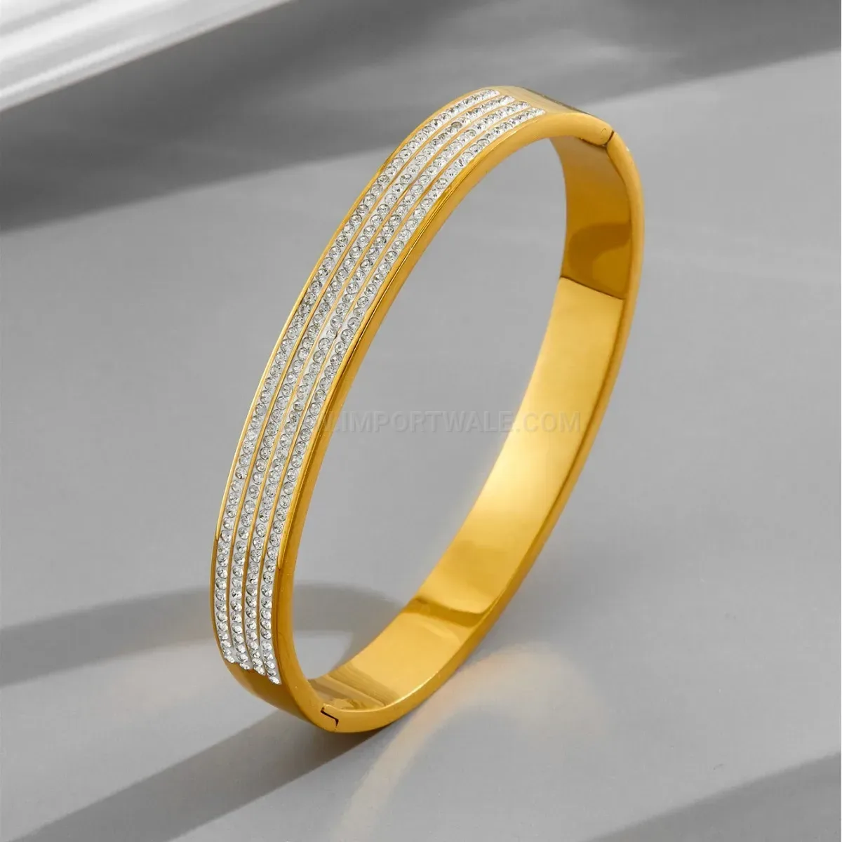 Four Row Micro Pave Rhinestone Titanium Steel Clasp Bangle