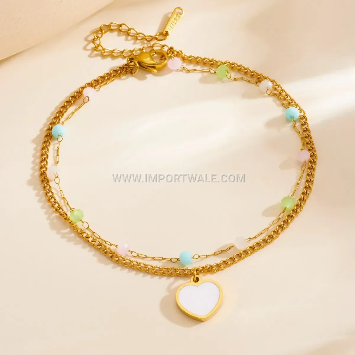Gold Stainless Steel Heart Charm Chain Anklet