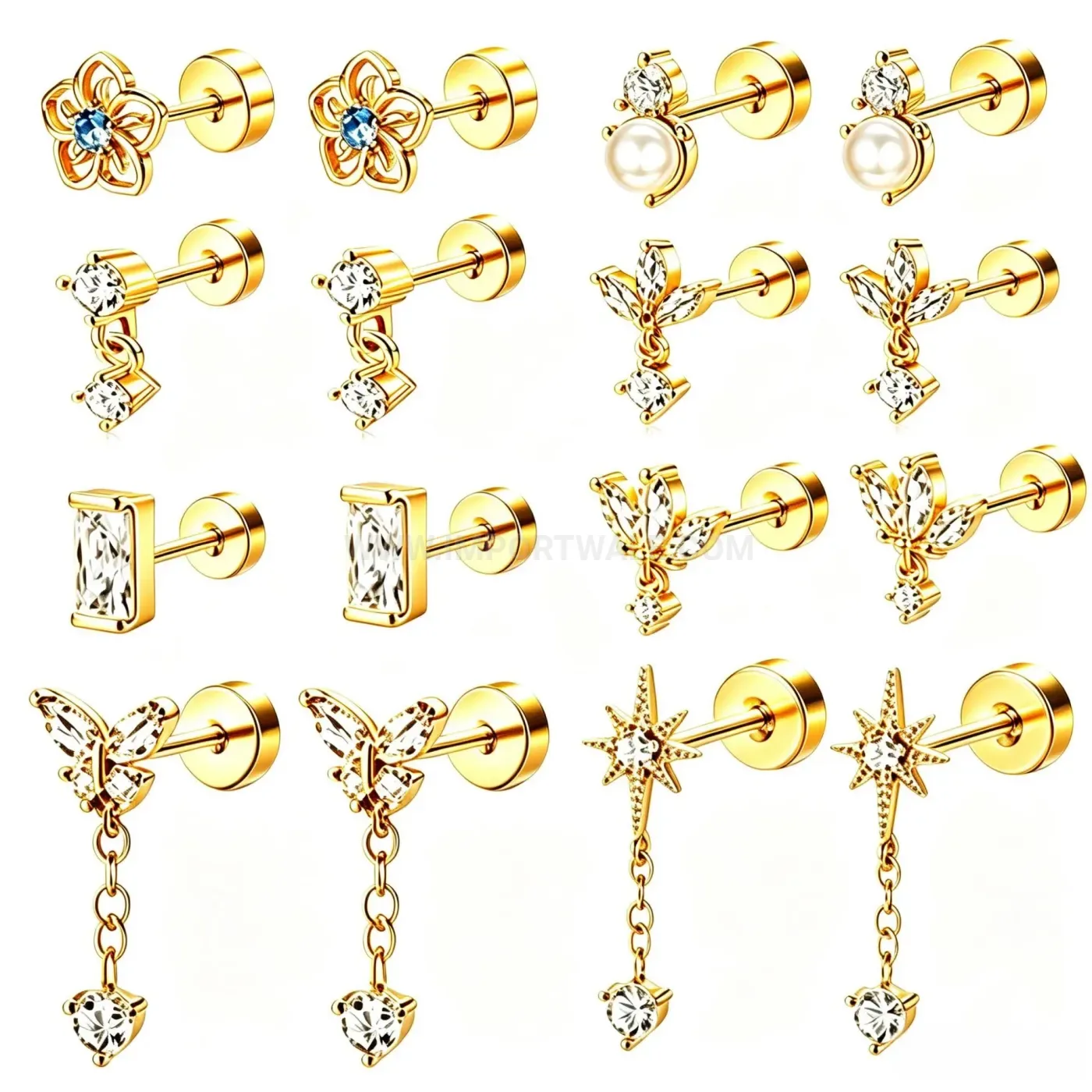 Classic Stainless Steel Dangle Screw Back Cartilage Piercing Earrings