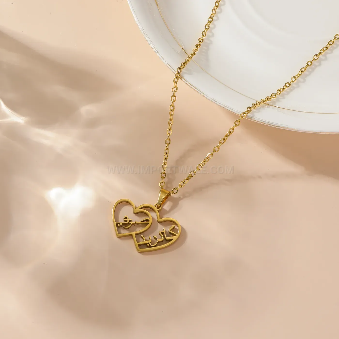 Fashion Stainless Steel Calligraphy Pendant Necklace With Link Chain
