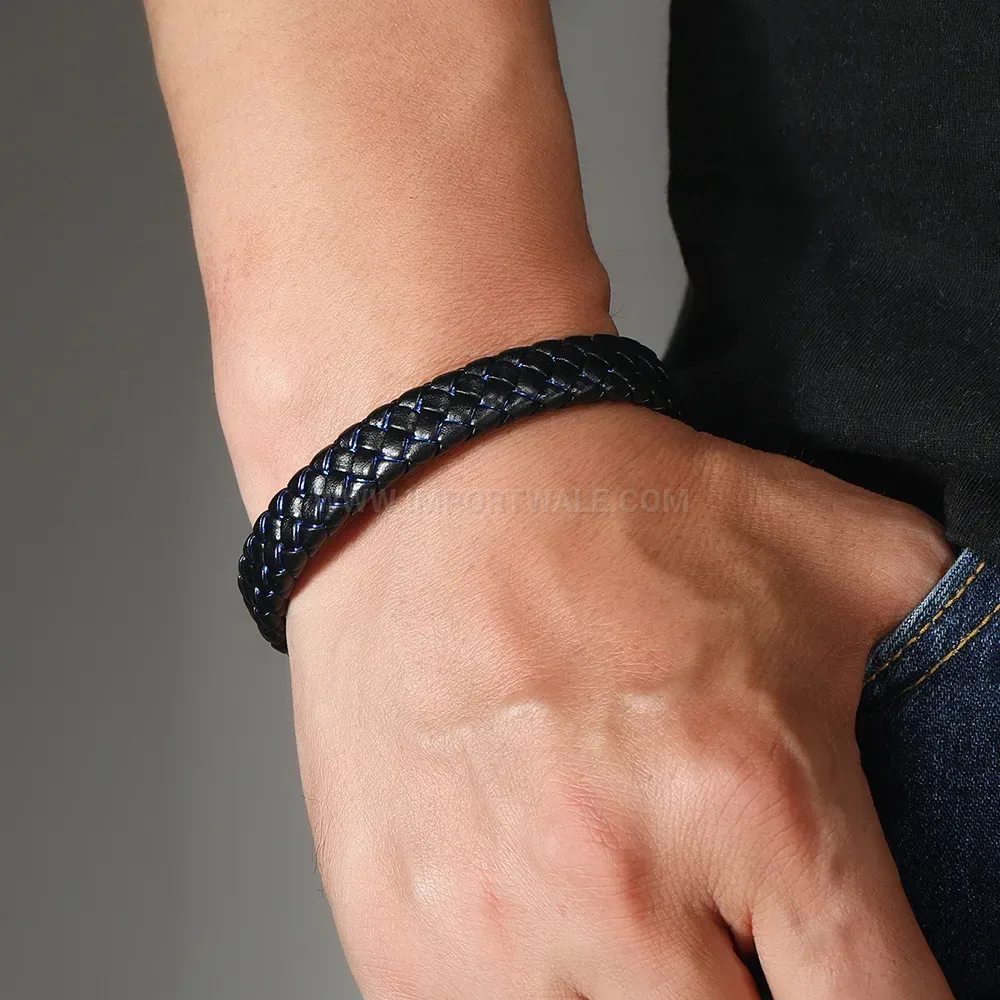 Designer Two Tone Braided PU Leather Cord Bracelet with Magnetic Clasp