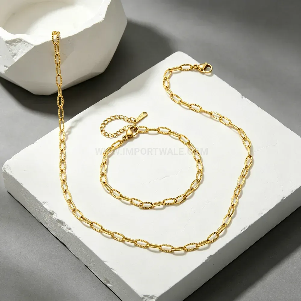 Minimalist Textured Chain Stainless Steel Jewelry Set