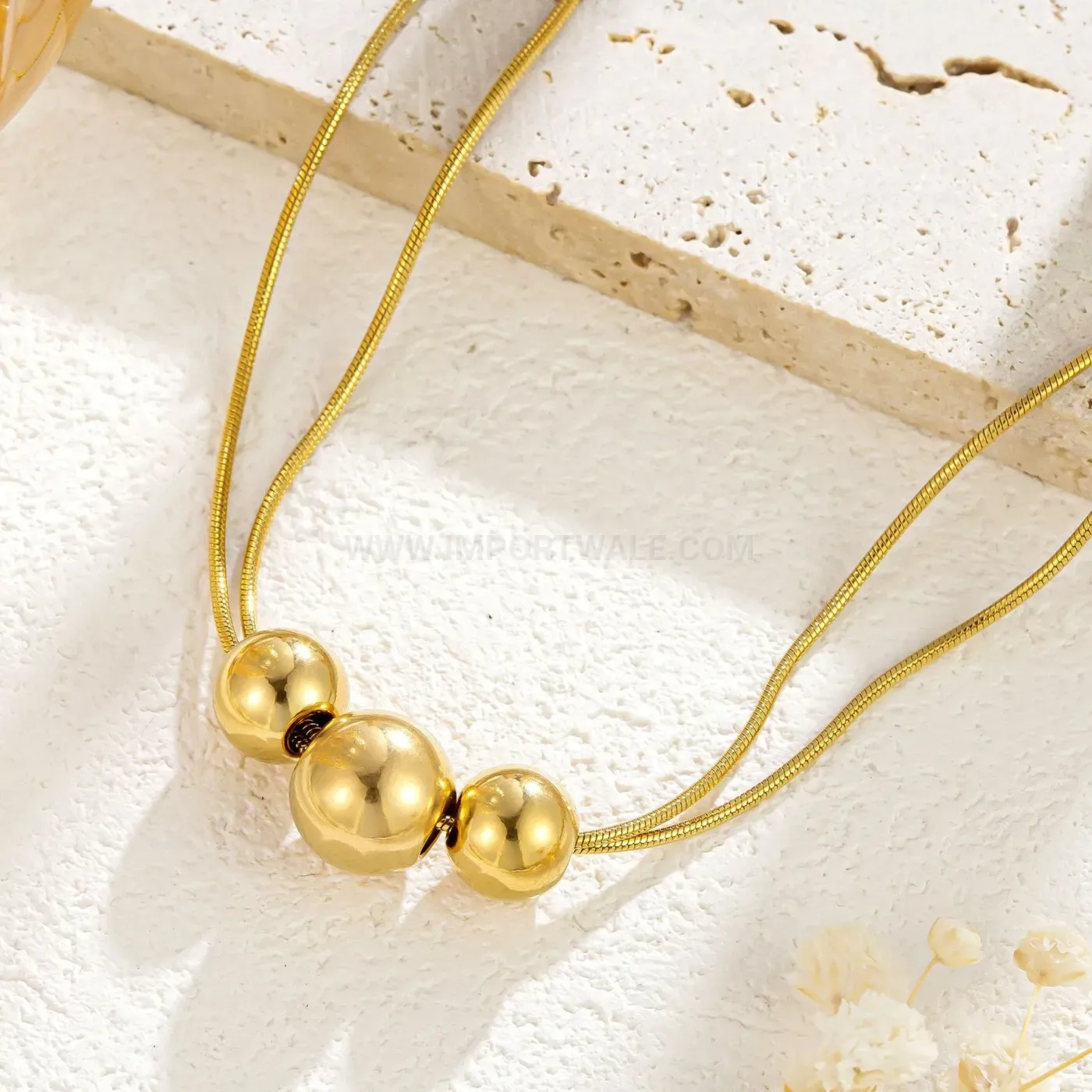 Bold Layered Stainless Steel Metallic Bead Accent Snake Chain Necklace