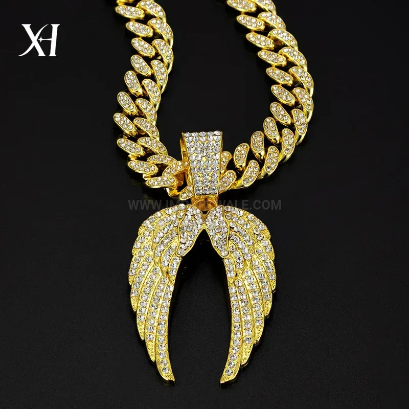 Full Rhinestone Paved Wings Hip Hop Pendant