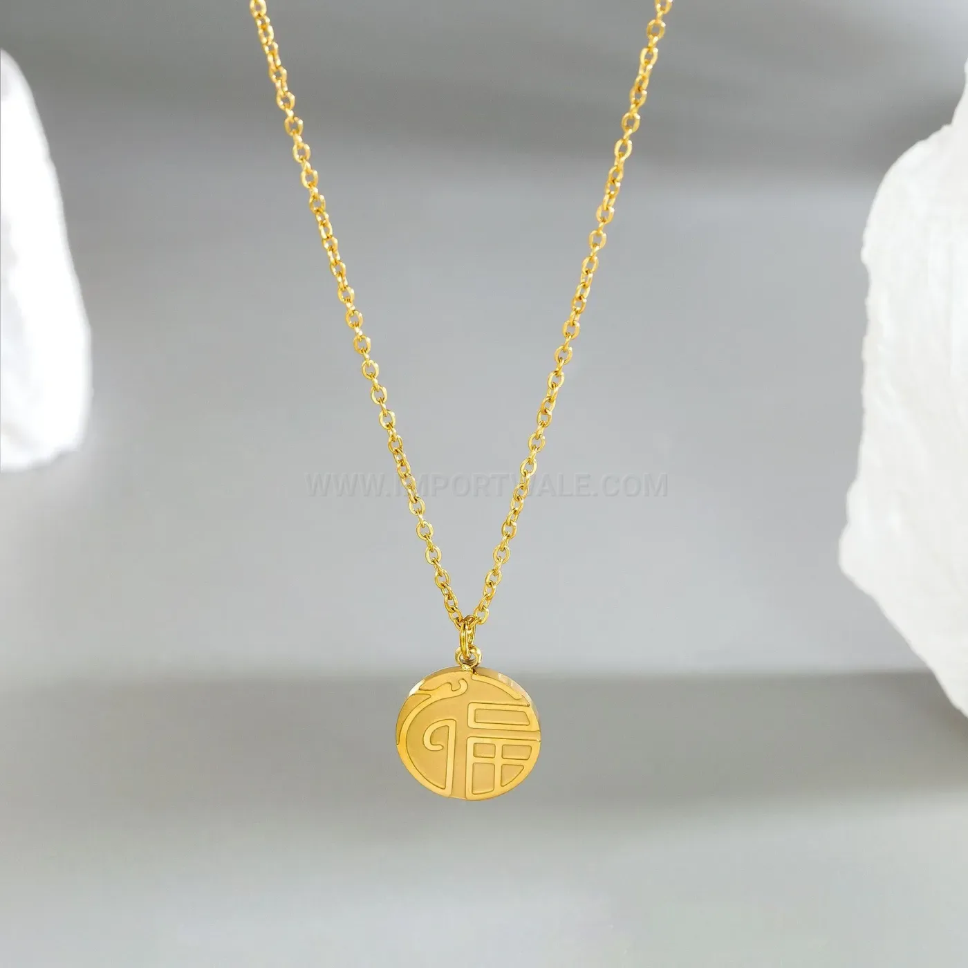 Premium Gold Tone Layered Dragon Blessing Medallion Pendant Necklace