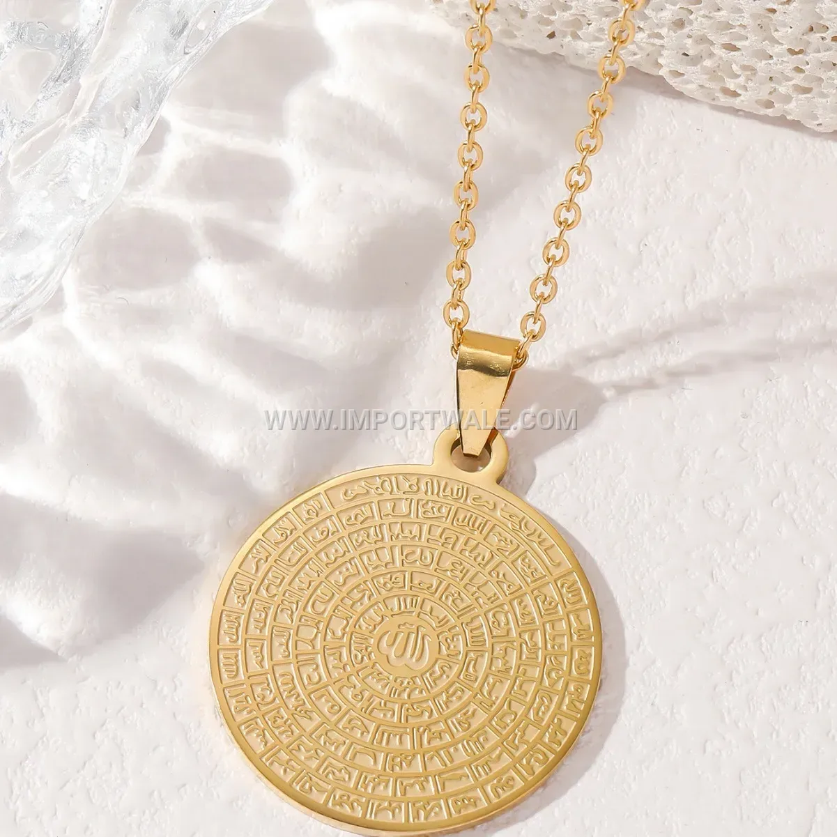 Engraved Stainless Steel Inscription Coin Islamic Religious Pendant Necklace