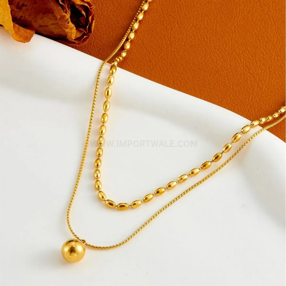 Designer Layered Stainless Steel Ball Bead Pendant Necklace
