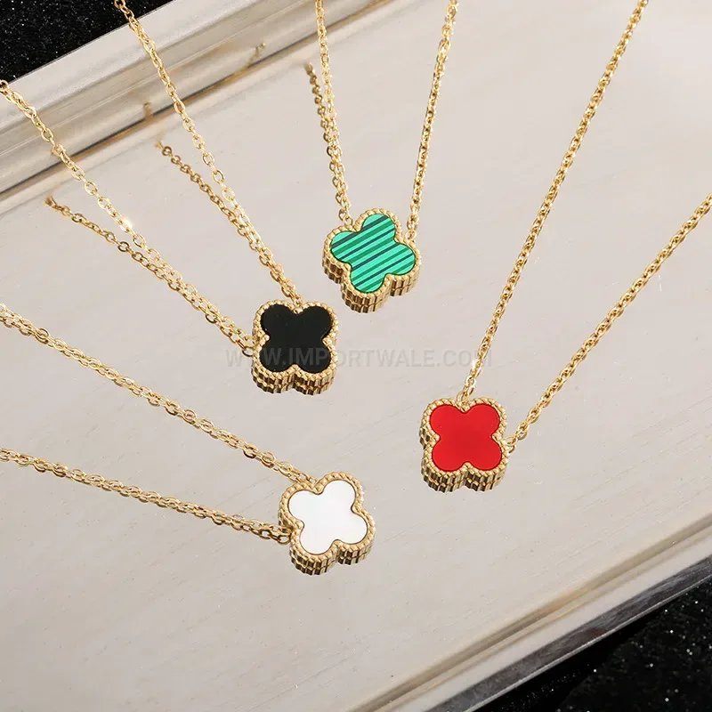 Elegant Four-Leaf Clover Mother of Pearl Titanium Steel Charm Necklace