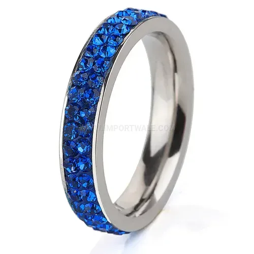 Double-Row Crystal Inlaid Stainless Steel Minimalist Ring