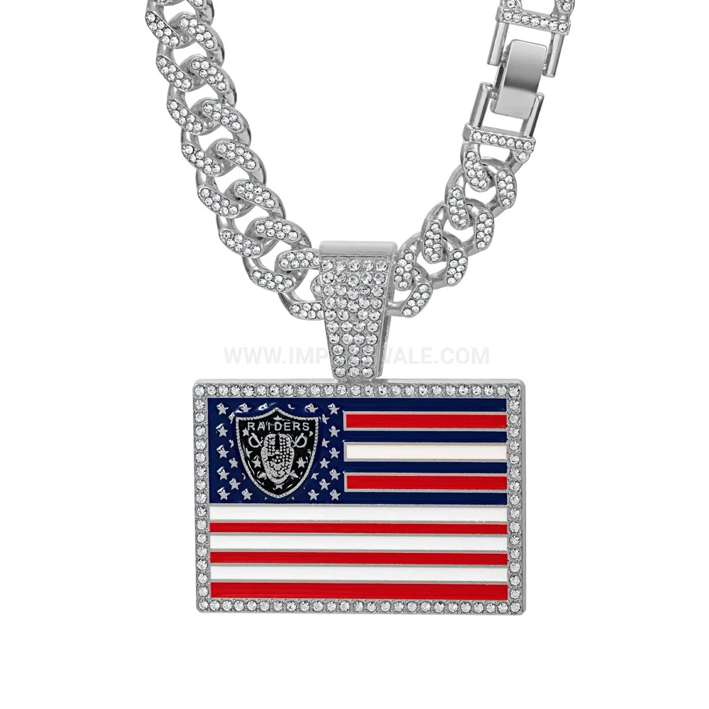 Chic American Flag Motif Iced Out Alloy Cuban Pendant Necklace