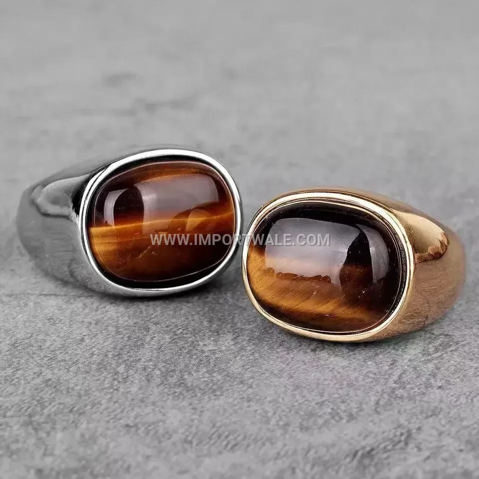 Men Minimalist Tiger Eye Stainless Steel Band Ring