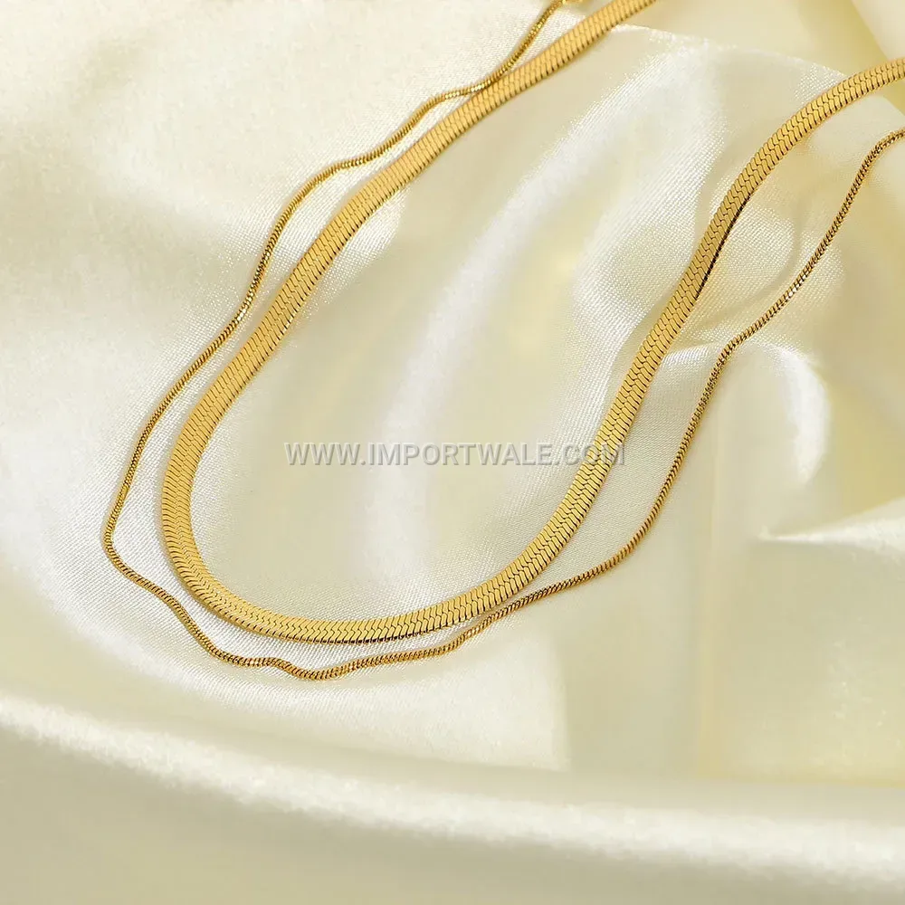 Double Layered Gold Plated Stainless Steel Snake Chain Necklace