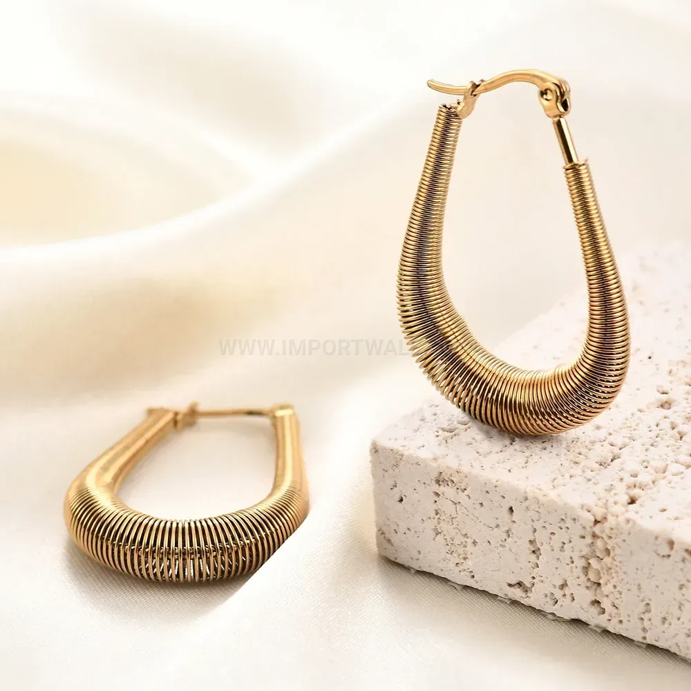 Modern Spring U Shaped Stainless Steel Hoop Earrings