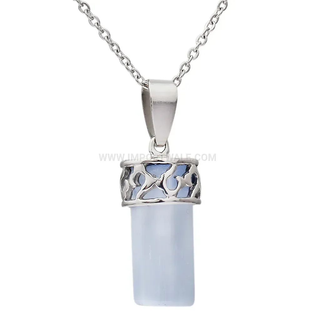 Vintage Candle Shape Crystal Studded Stainless Steel Necklace