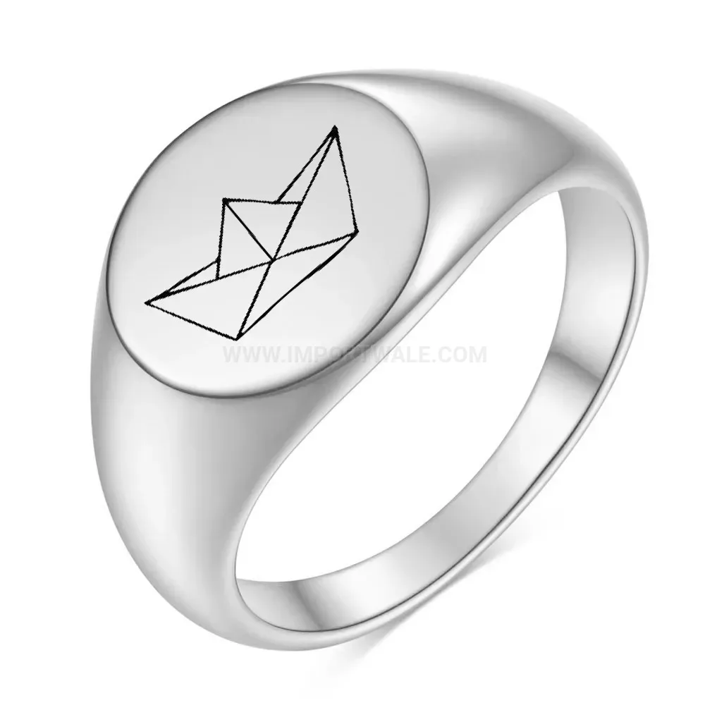 Elegant Laser Engraved Paper Boat Stainless Steel Circular Ring