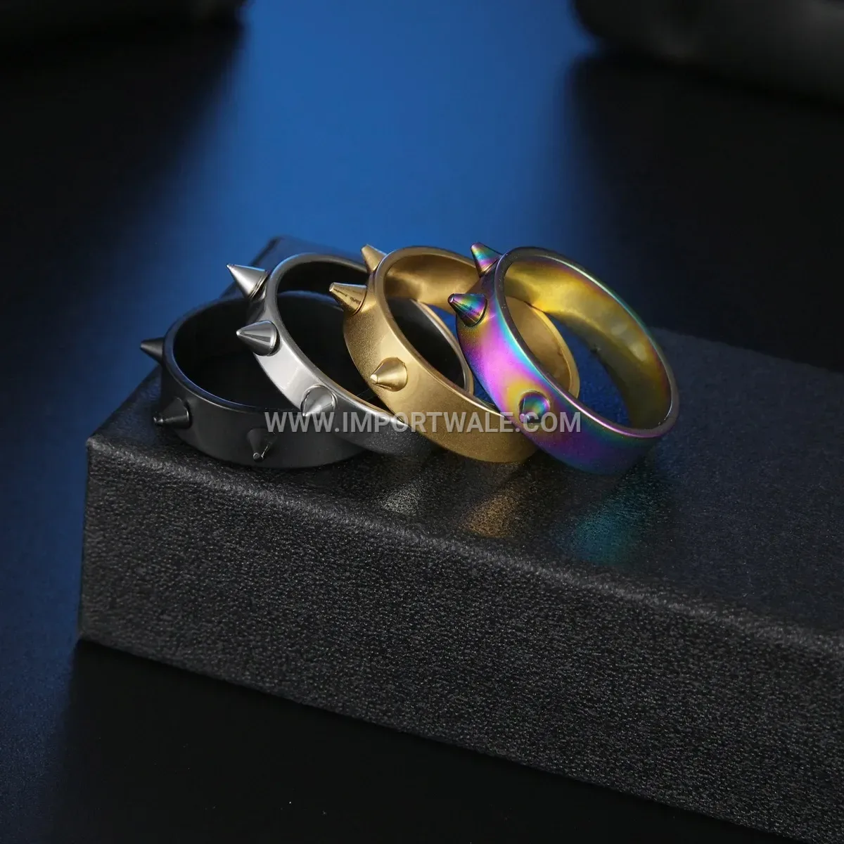 Punk Style Three-Studded Stainless Steel Statement Band Ring