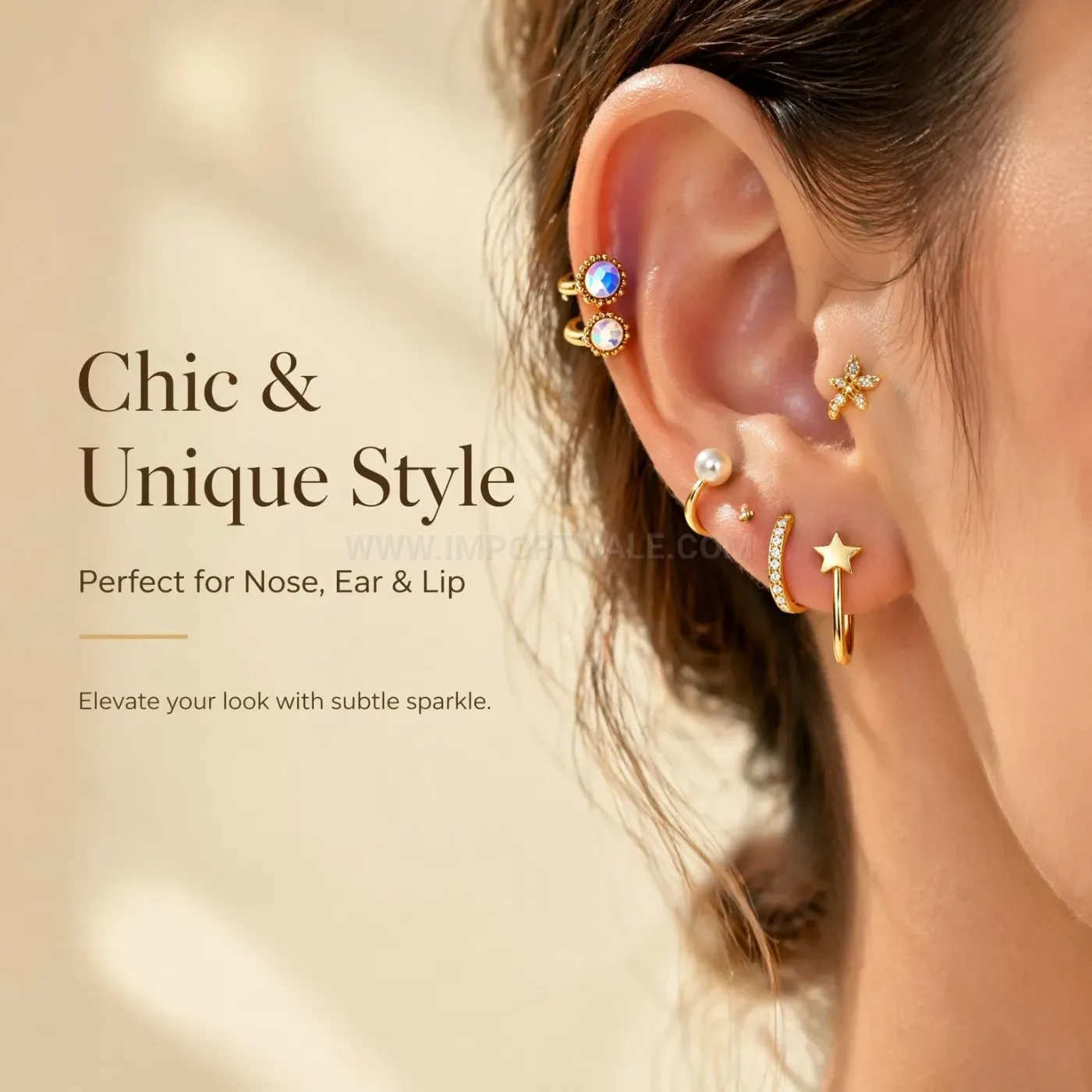 Chic Zircon Stainless Steel Multi-Style Piercing Jewelry Set