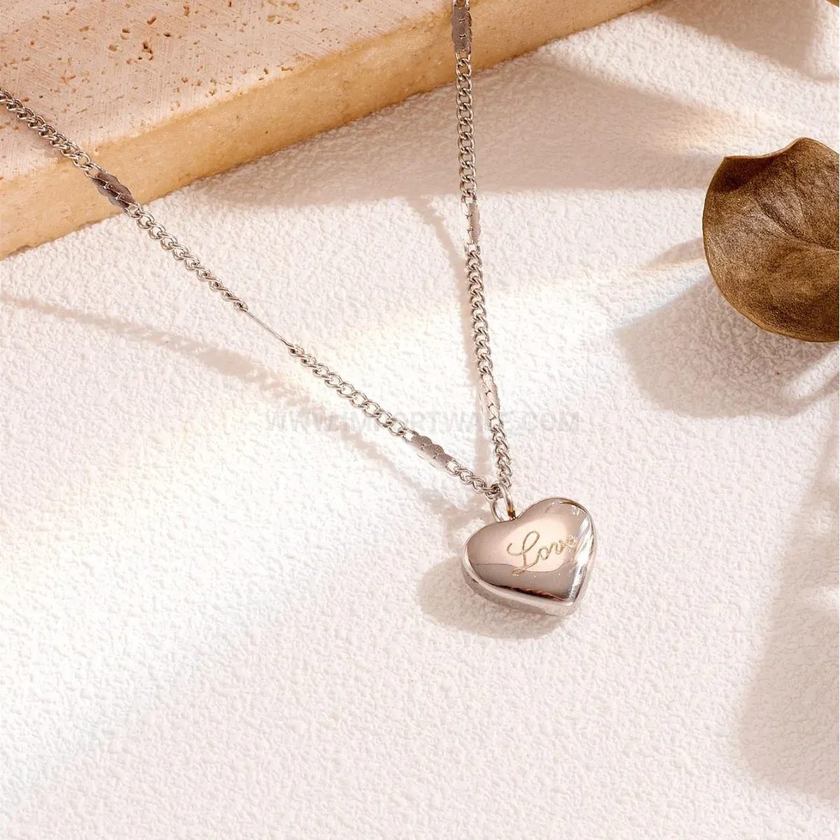 Engraved Heart Pendant Stainless Steel French Style Clavicle Necklace