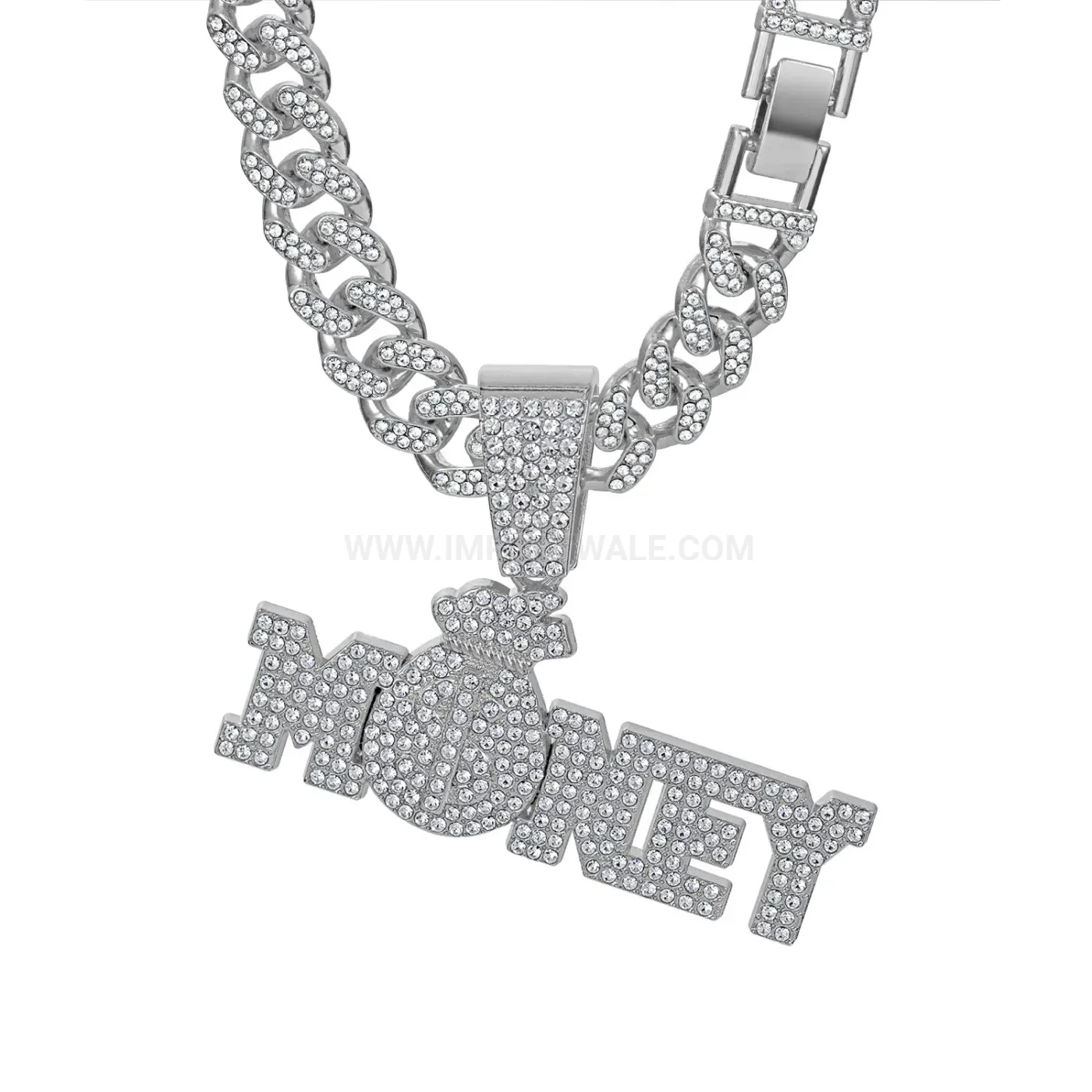 Modern Iced Out Money Bag Pendant Zinc Alloy Cuban Necklace