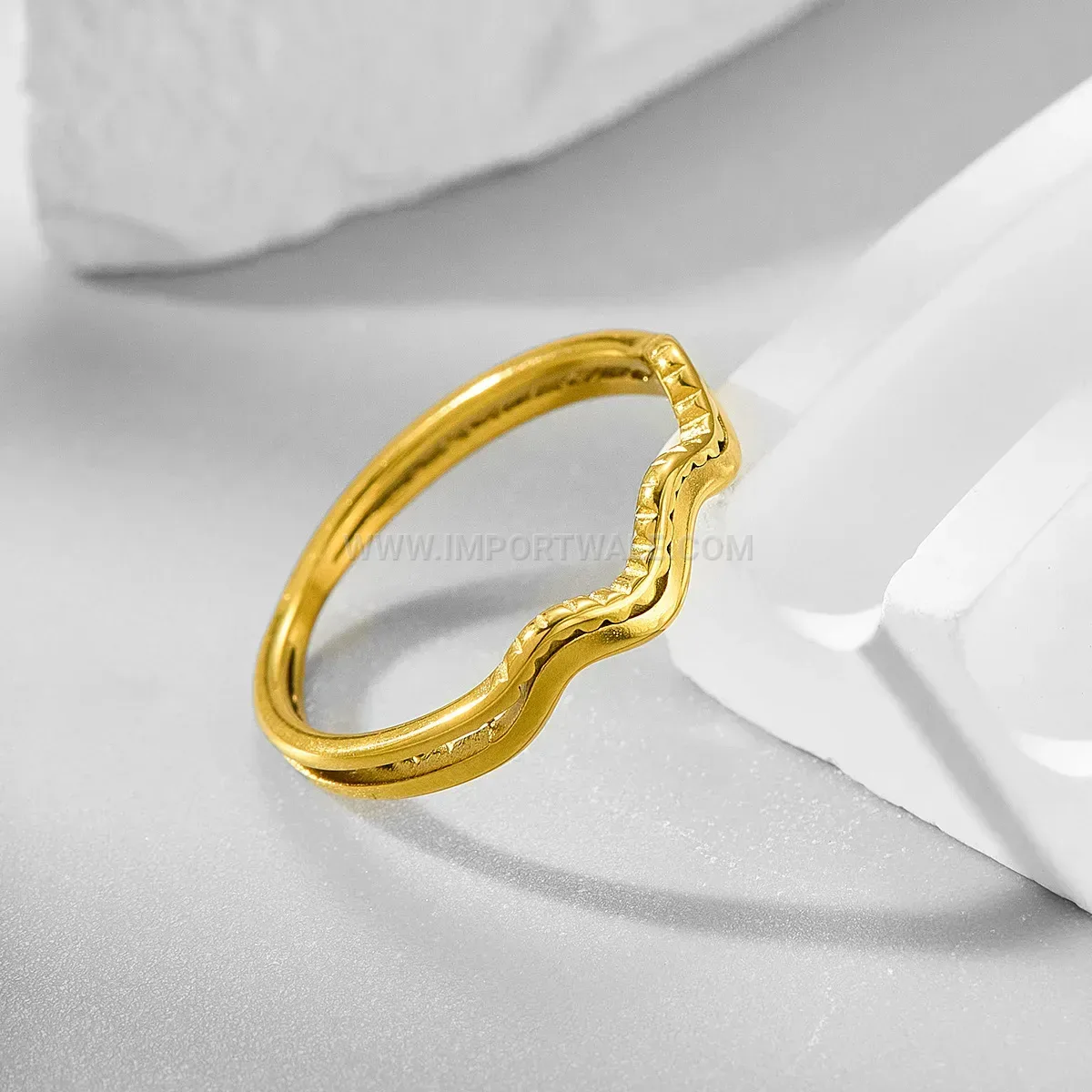 Minimalist Double Layer Wave Stainless Steel Band Ring