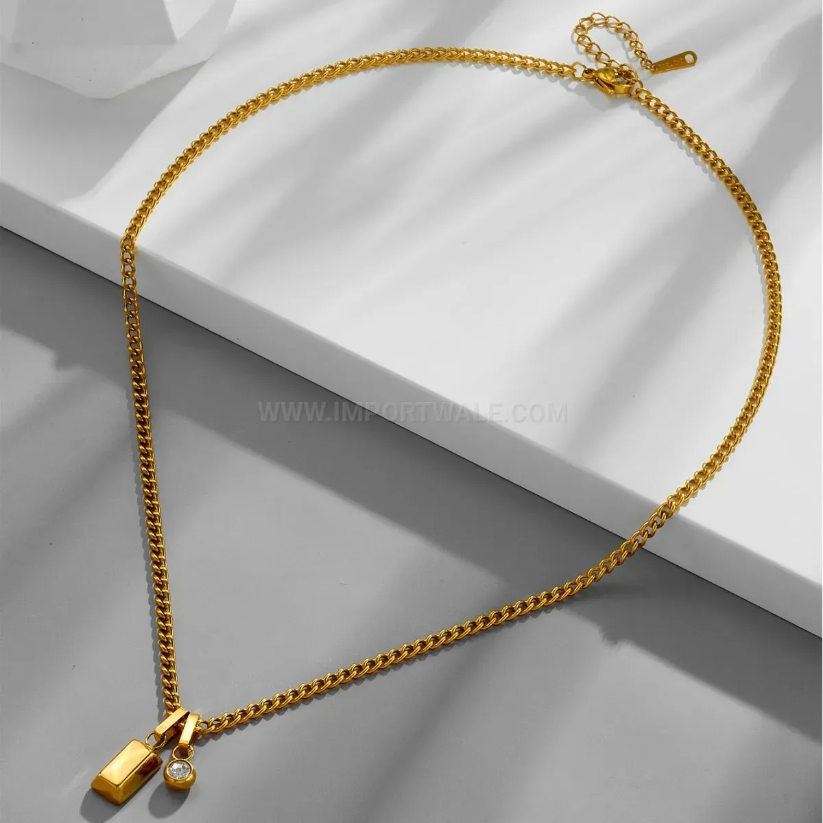 Stylish Geometric Gold Inlaid Zircon Titanium Steel Pendant Necklace