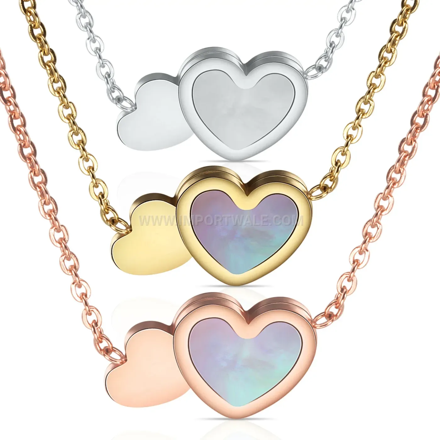 Dainty Stainless Steel Double Heart Shell Inlaid Necklace