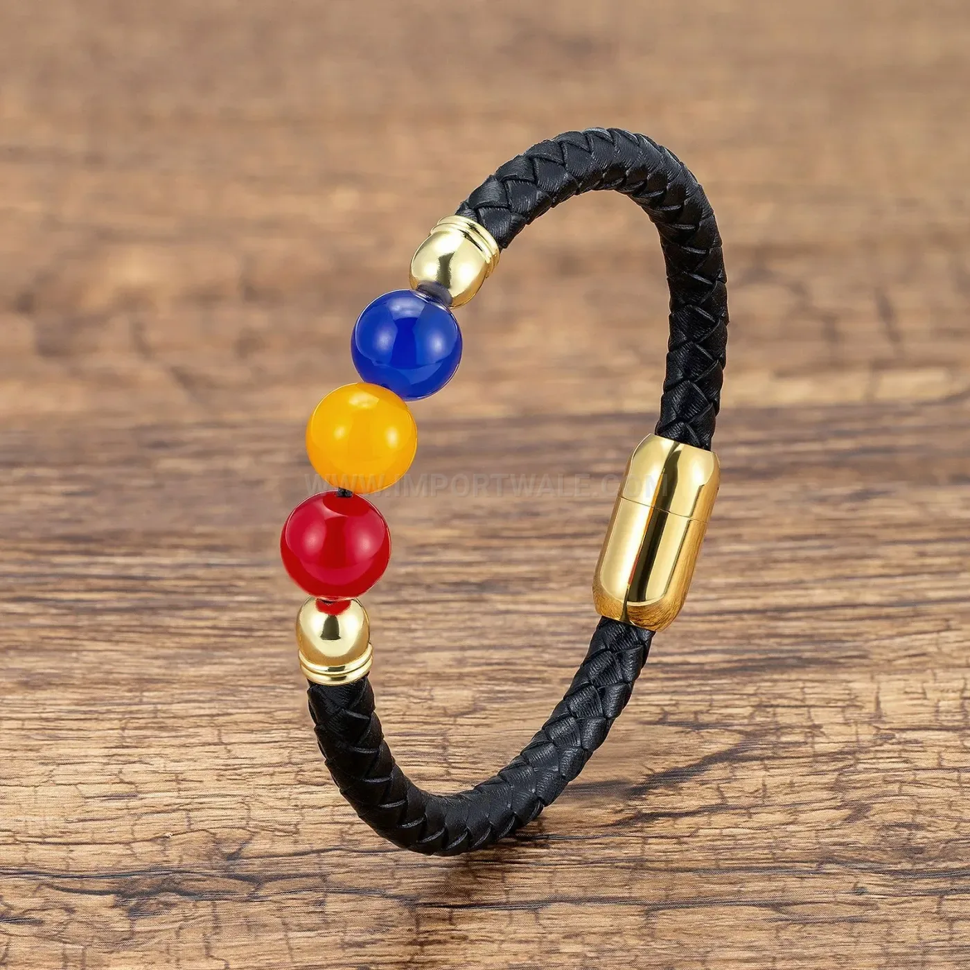 Vintage Braided Leather Stones Bracelet with Stainless Steel Clasp
