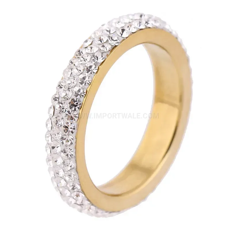 Rhinestone Embedded Curved Stainless Steel Band Ring