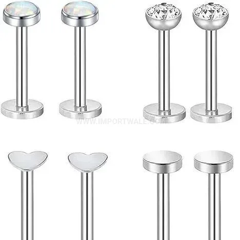 Stylish Internally Threaded Stainless Steel Opal Flat Back Piercing Stud