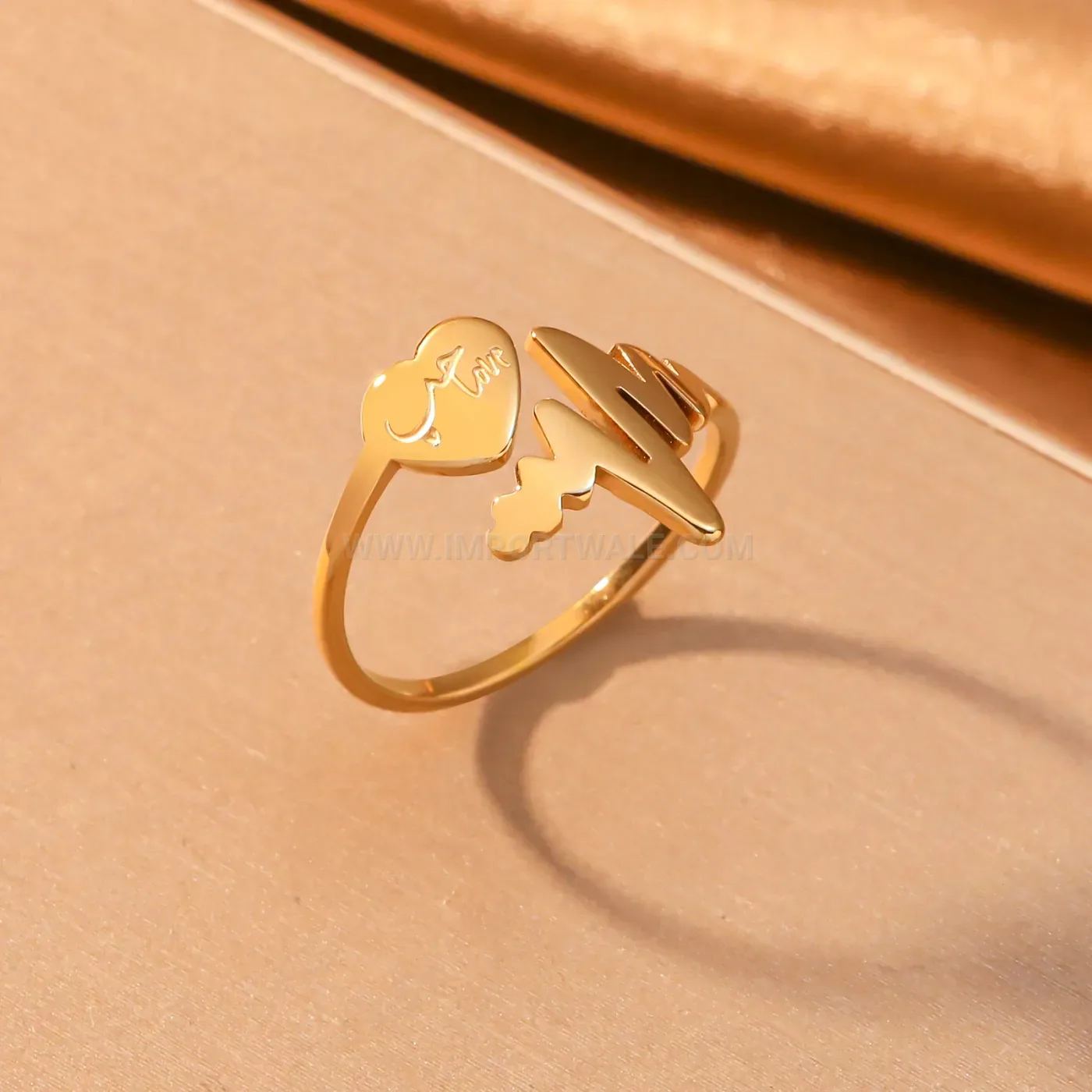 Arabic Calligraphy Heartbeat Adjustable Stainless Steel Open Ring