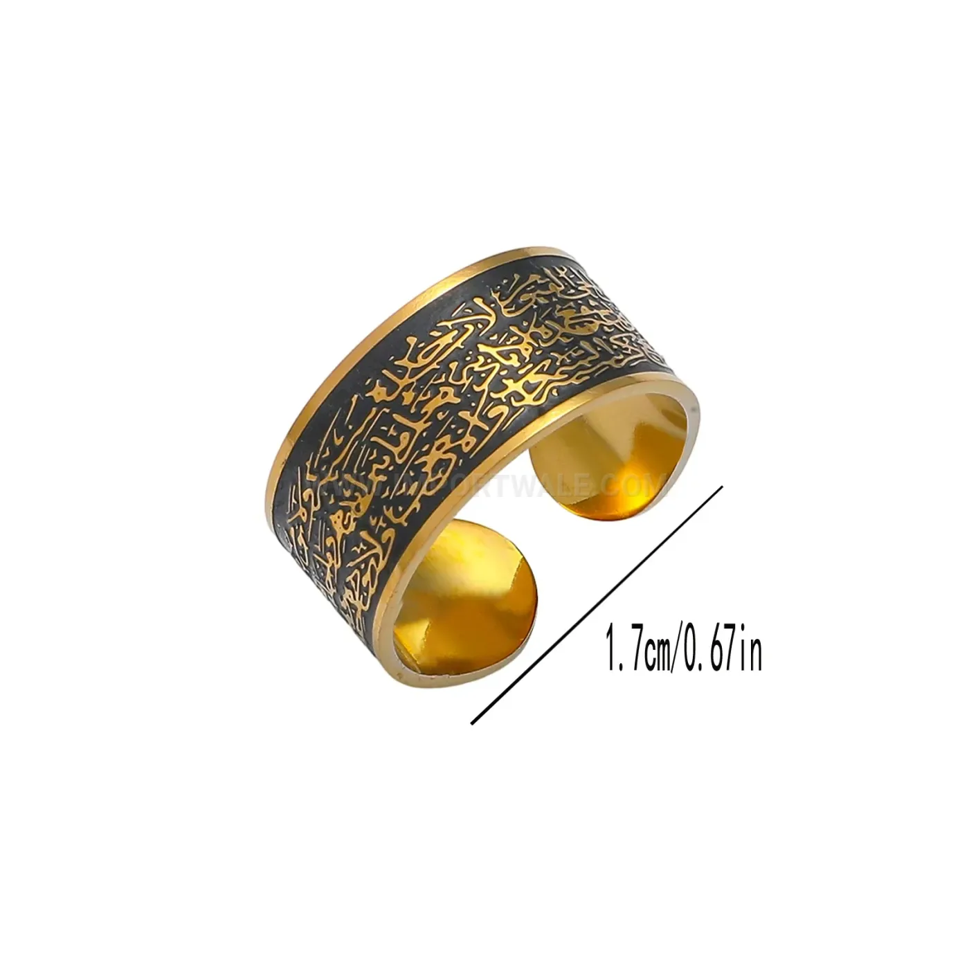 Stainless Steel Ayatul Kursi Arabic Calligraphy Adjustable Religious Open Ring