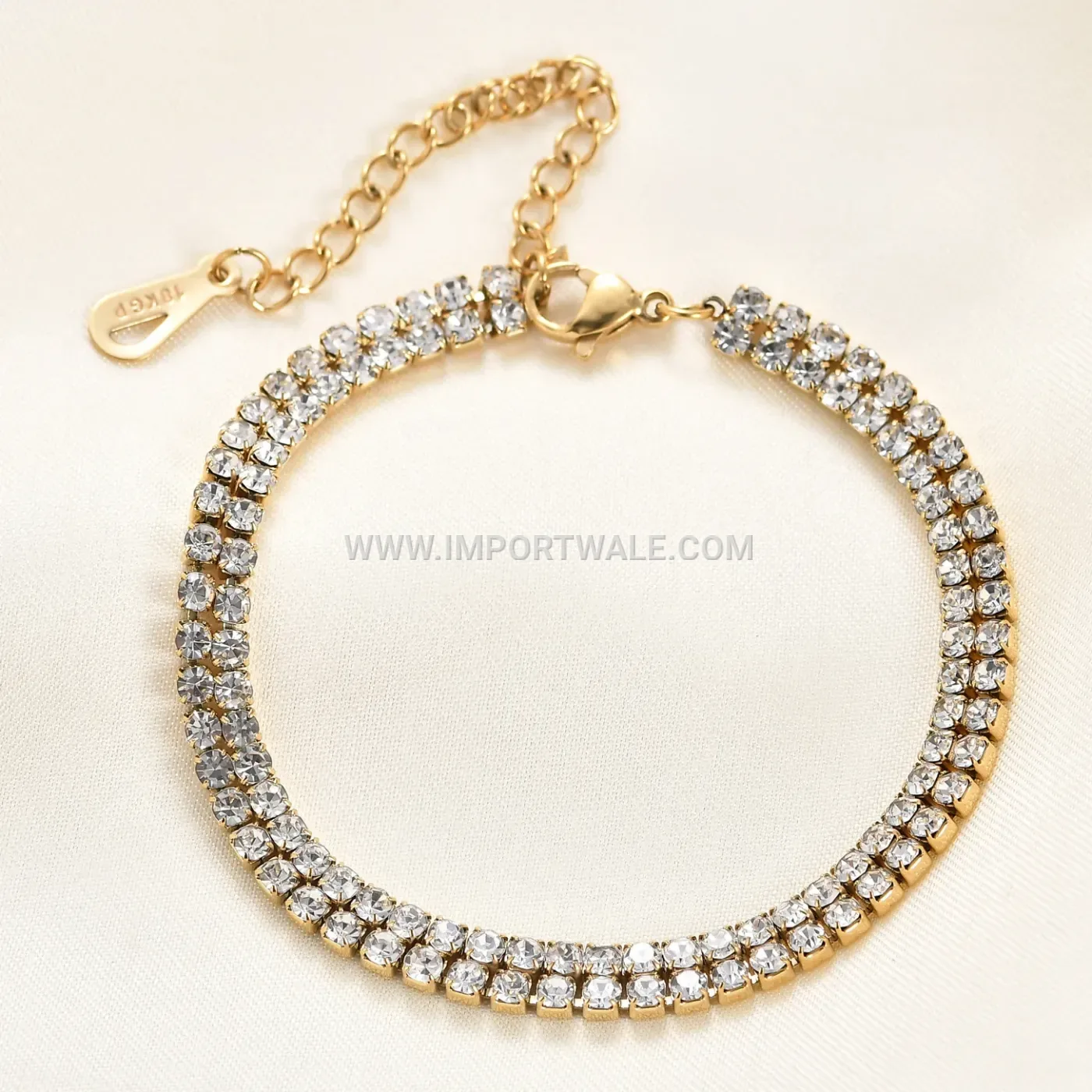 Titanium Stainless Steel Two-Row Crystal Bangle Bracelet