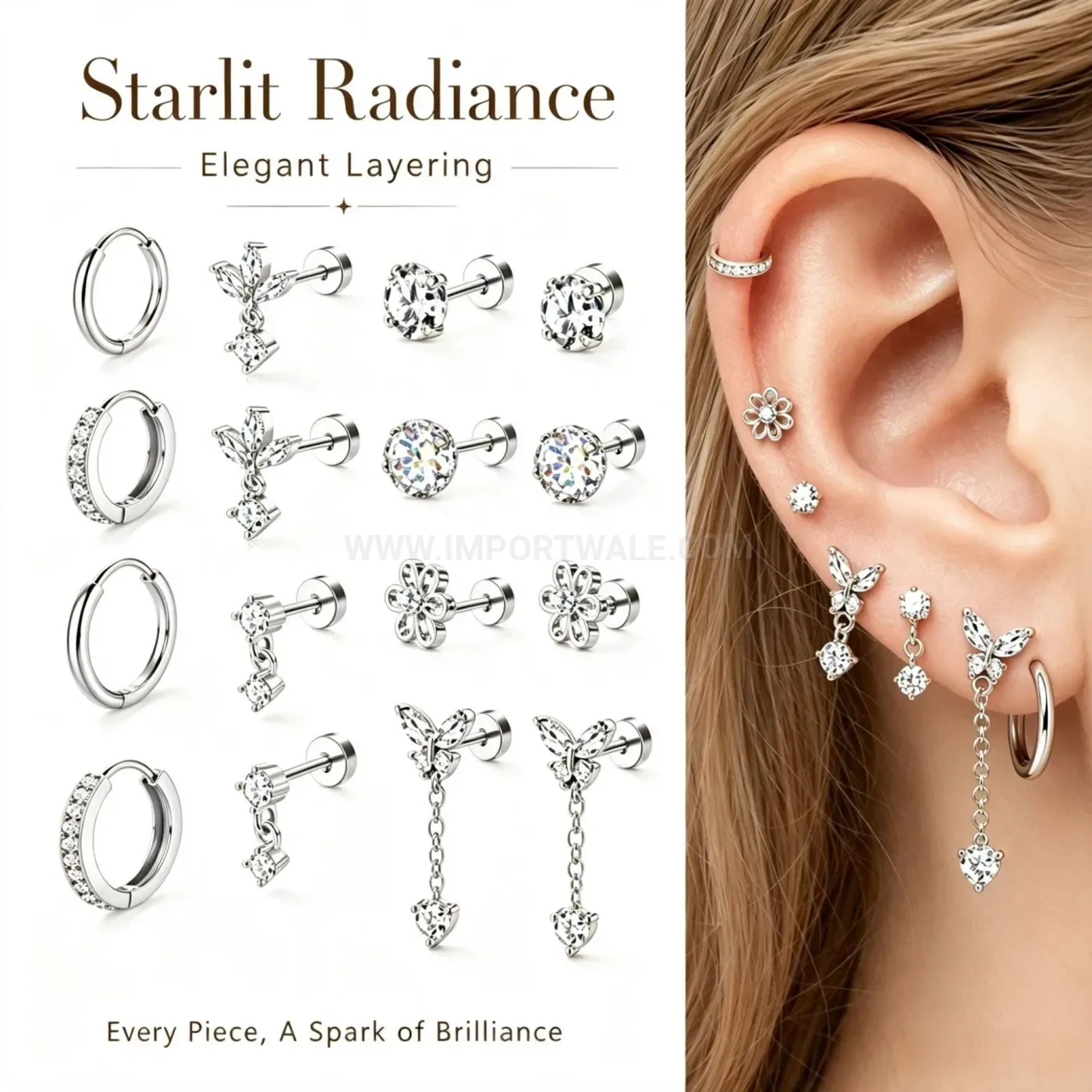 Chic Stainless Steel Geometric Piercing Earrings Stack Set