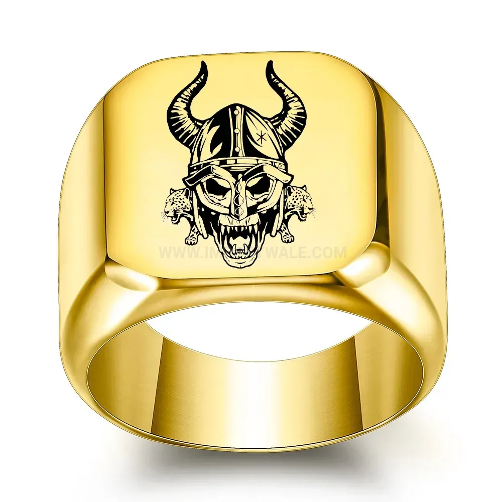 Chic Engraved Monster Motif Square Top Stainless Steel Ring