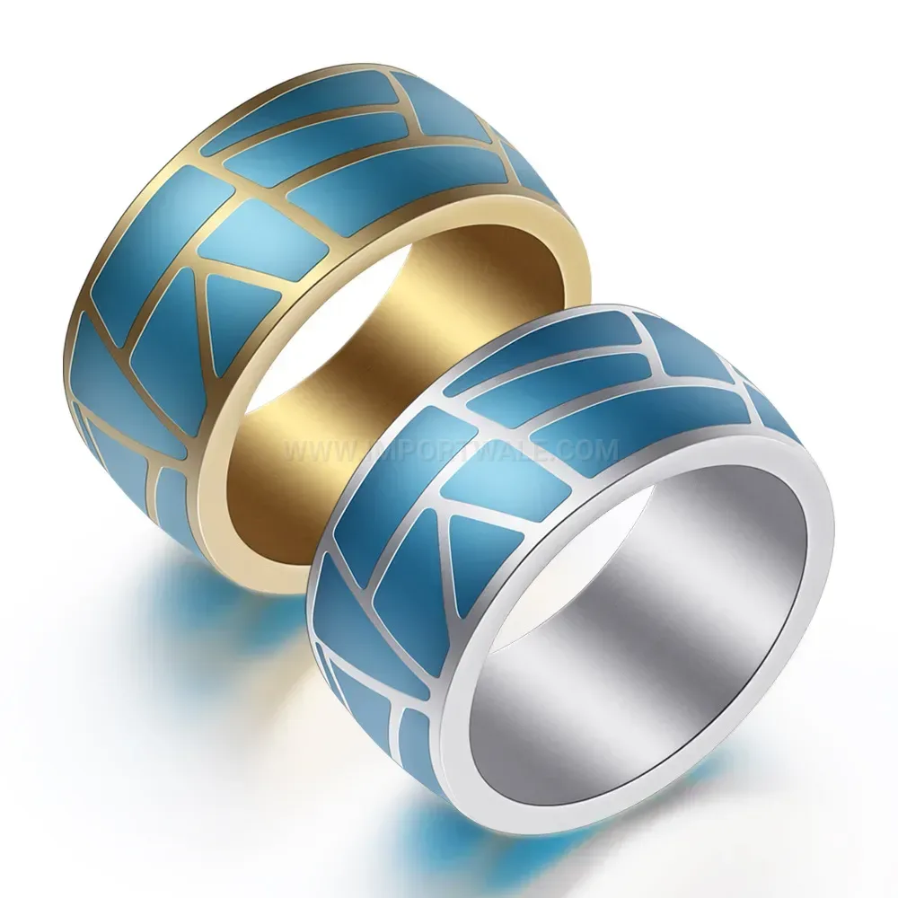 Elegant Minimalist Blue Epoxy Inlay Stainless Steel Band Ring